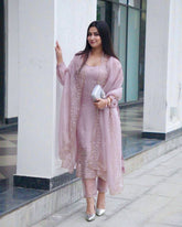 Awesome Pink Silk Embroidery Work Kurti